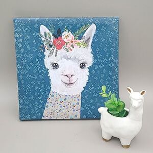 Llama Canvas Wall Art & Llama Planter with Faux Plant